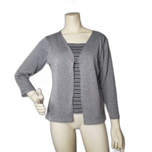 Vintage 80's Silver and Black Cardigan Twinset Long Sleeve Top Womens Size Large